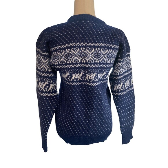 Vintage Woolrich 100% Wool Blue Deer Hearts Birds Tooth Fair Isle Sweater Large - Picture 3 of 12
